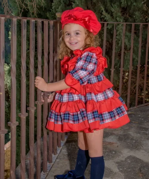 Vestido de niña navideño ÁNGELA marino y rojo