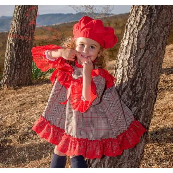 Vestido de niña navideño ESTRELLA con encaje rojo