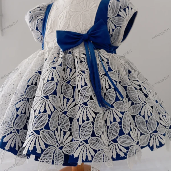 Vestido de niña azul royal GRACE con encaje blanco
