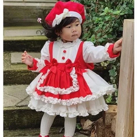 Vestido de niña blanco y rojo LEONOR