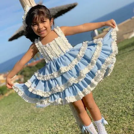 Vestido de niña: AIDA-Celeste-arena