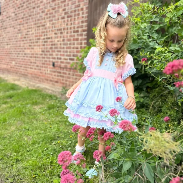 Vestido de niña: LEONOR Rosa-Celeste