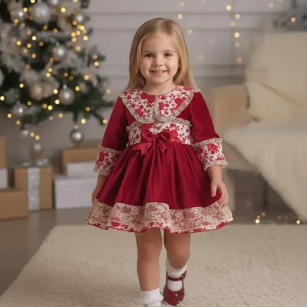 vestido niña rojo elegante navidad encaje modelo Rosanna