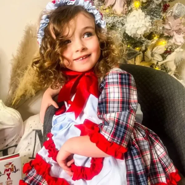 vestido niña navidad tartan rojo volante modelo Leonor
