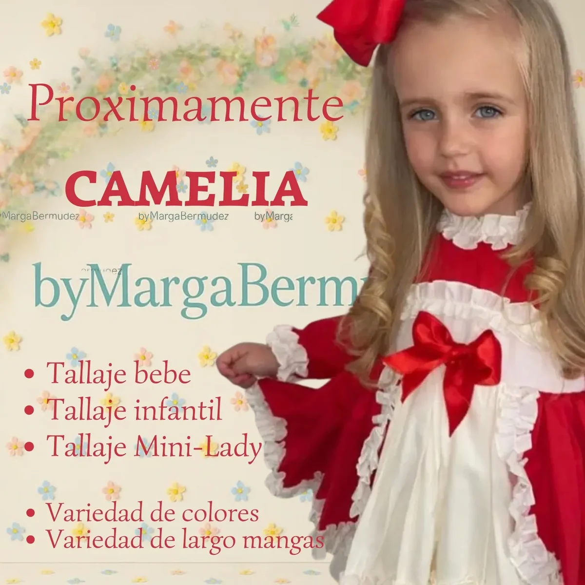 Vestido rojo y blanco para niña de la colección Camelia de byMargaBermúdez - talla bebé, infantil y mini-lady disponibles