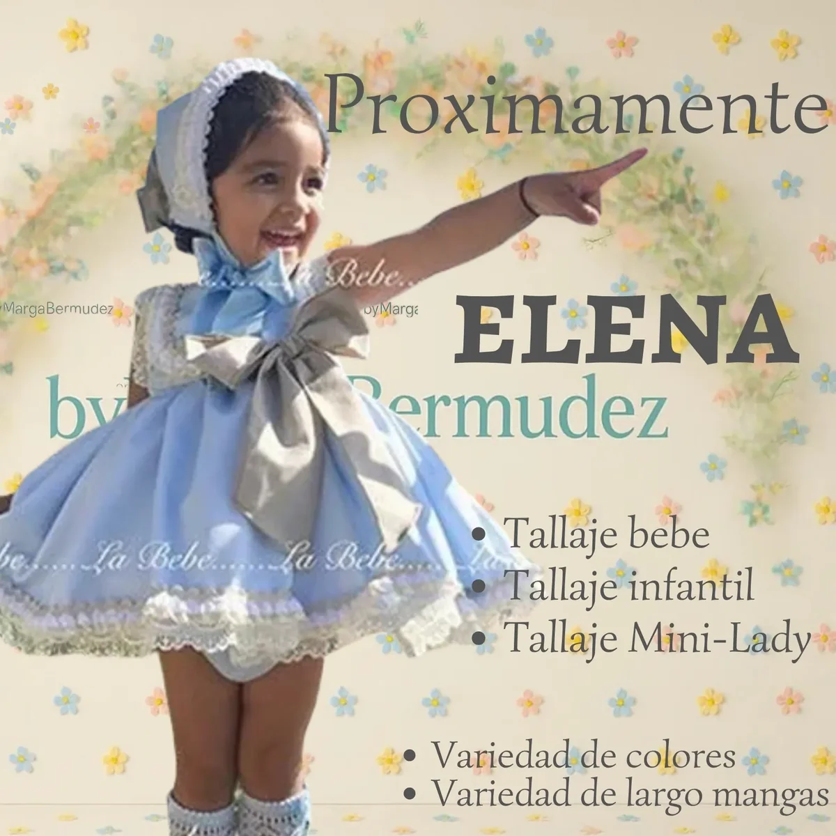 Vestido azul y blanco para niña de la colección Elena de byMargaBermúdez - talla bebé, infantil y mini-lady disponibles