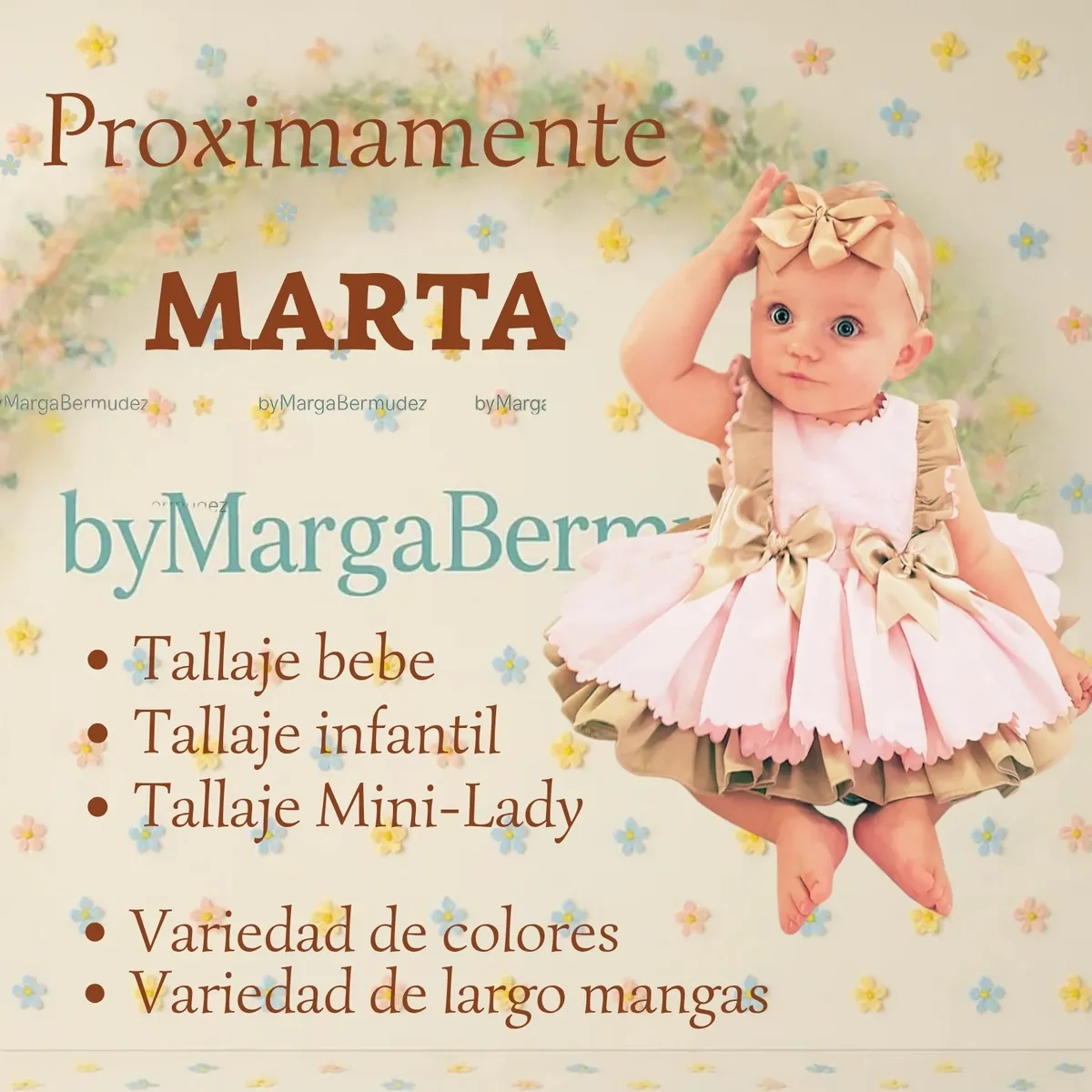 Vestido rosa y beige para bebé de la colección Marta de byMargaBermúdez - talla bebé, infantil y mini-lady disponibles