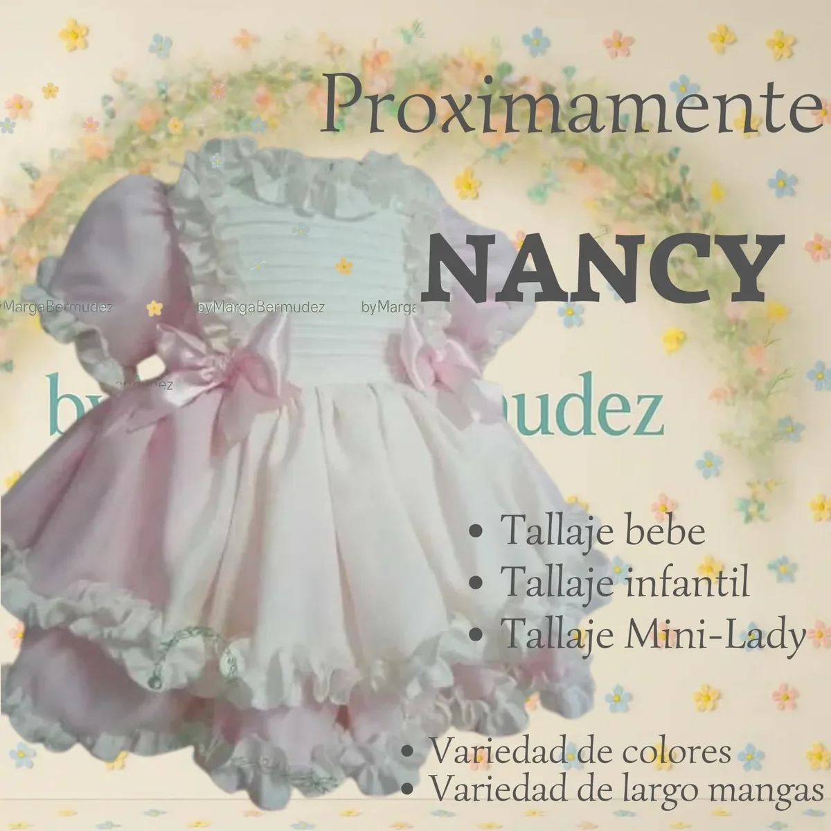 Vestido rosa y gris para niña de la colección Nancy de byMargaBermúdez - talla bebé, infantil y mini-lady disponibles