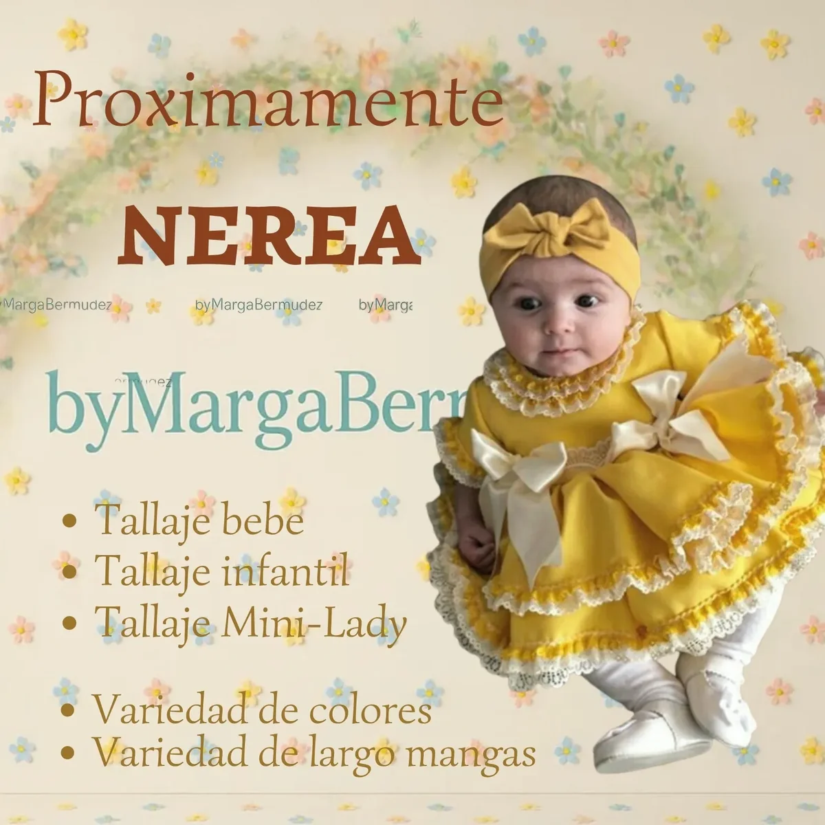 Vestido amarillo y blanco para bebé de la colección Nerea de byMargaBermúdez - talla bebé, infantil y mini-lady disponibles