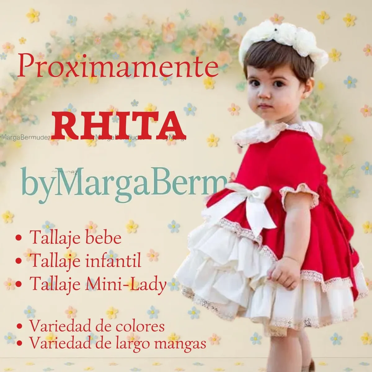 Vestido rojo y blanco para niña de la colección Rhita de byMargaBermúdez - talla bebé, infantil y mini-lady disponibles