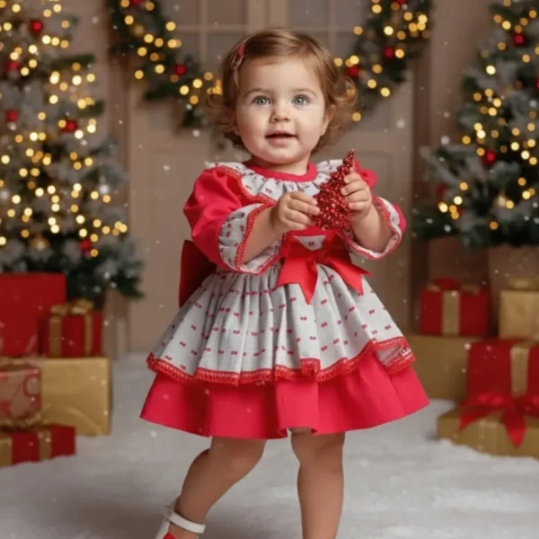 vestido niña bebé Navidad rojo estampado dulce modelo Davinia