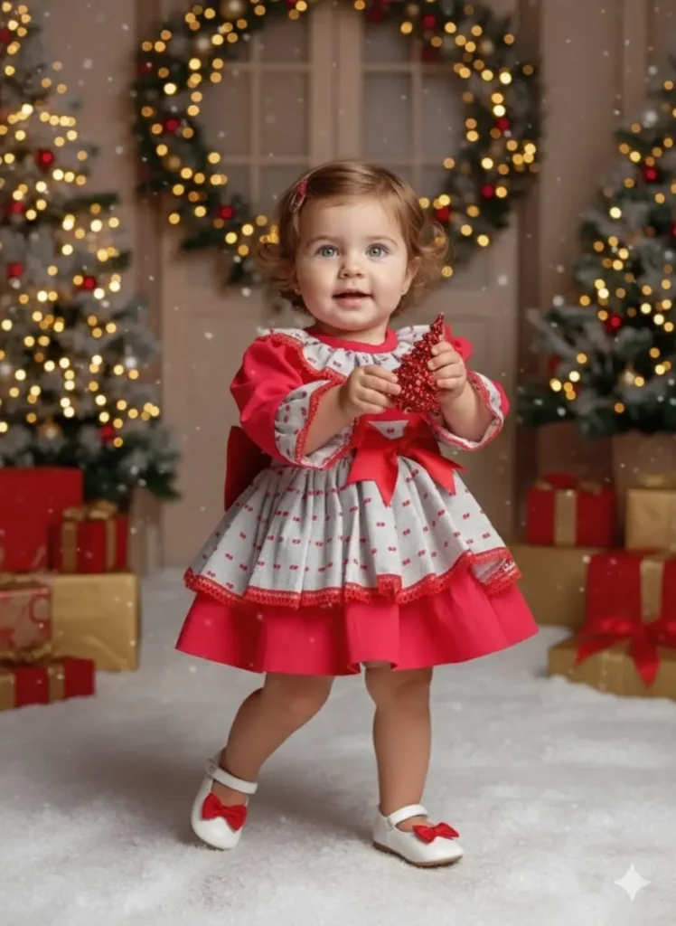 vestido niña bebé Navidad rojo estampado dulce modelo Davinia