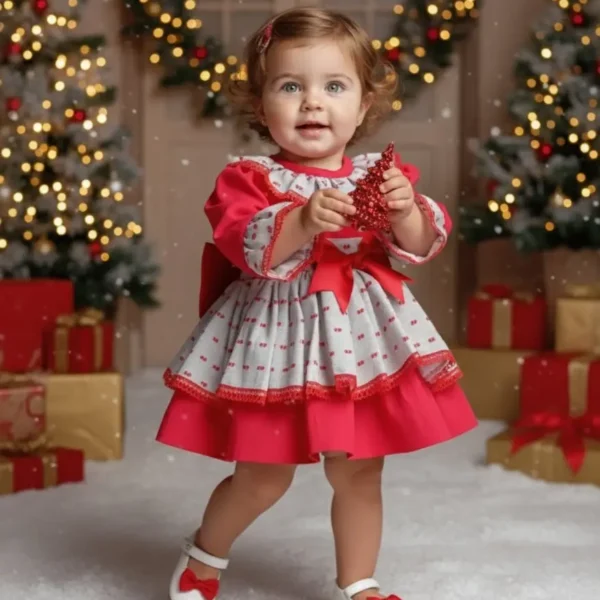 vestido niña bebé Navidad rojo estampado dulce modelo Davinia