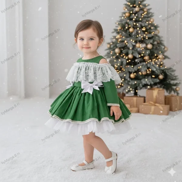 vestido niña verde Navidad elegante encaje modelo Aurora