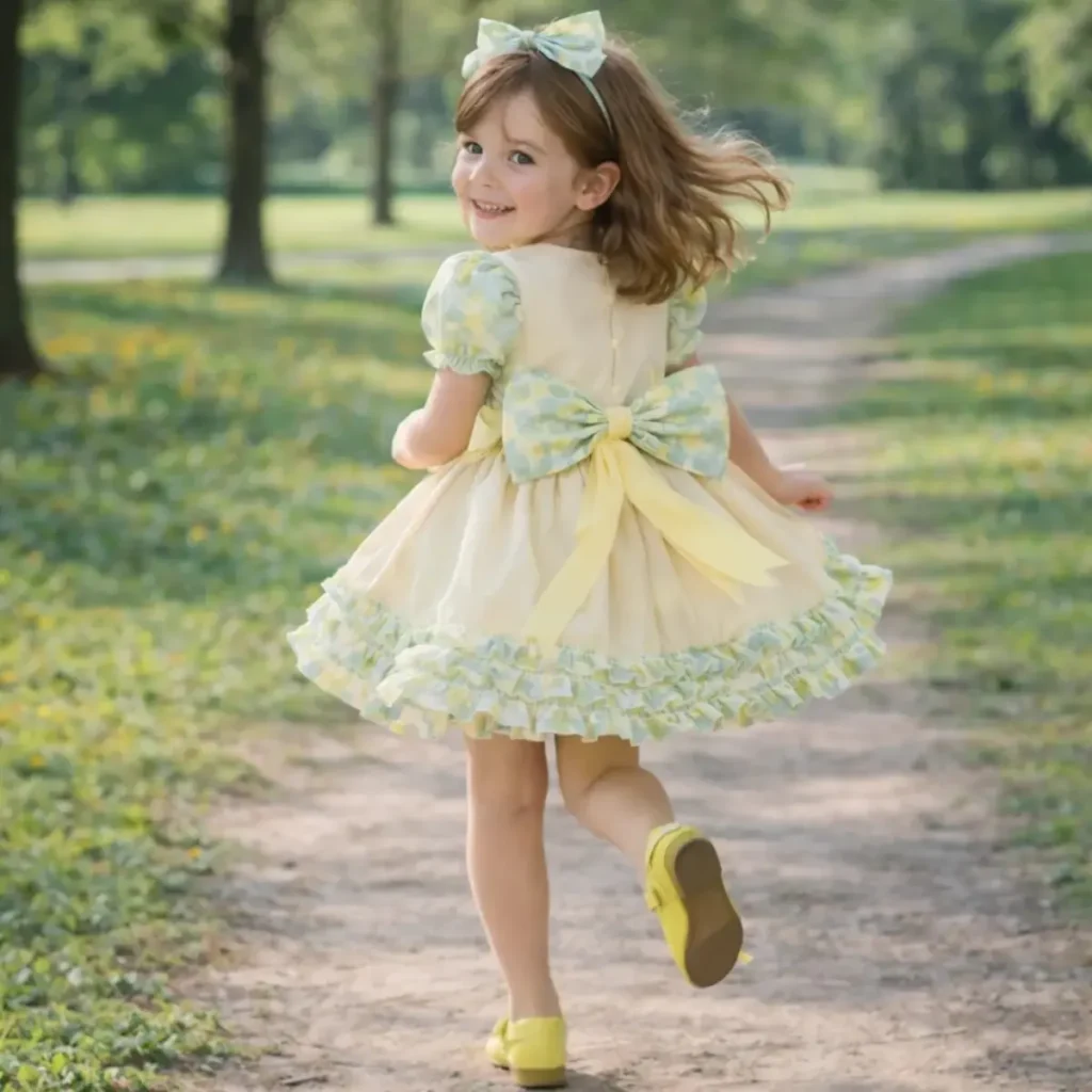 vestido niña vuelo amarillo verde con volantes modelo Azahar