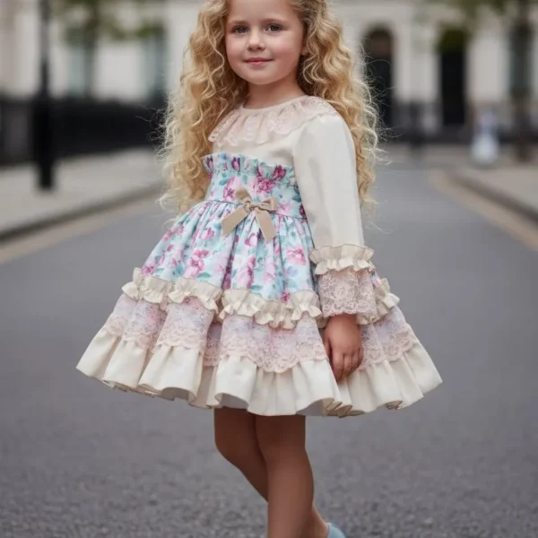 vestido niña estampado floral elegante vuelo encaje modelo Scarlet