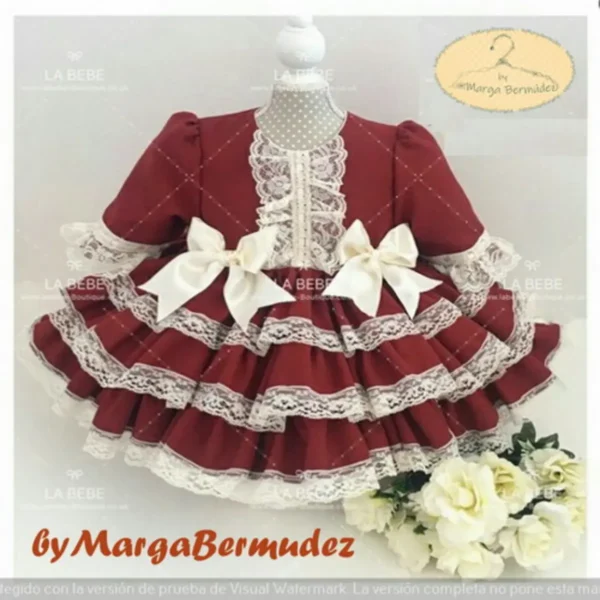 vestido niña rojo con encaje y volantes elegante modelo Esther
