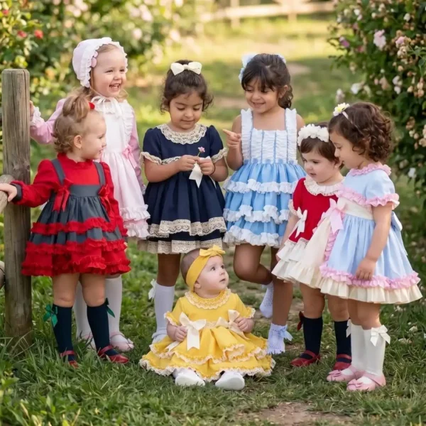 Vestido de niña con volantes, lazos y detalles elegantes - byMargaBermúdez