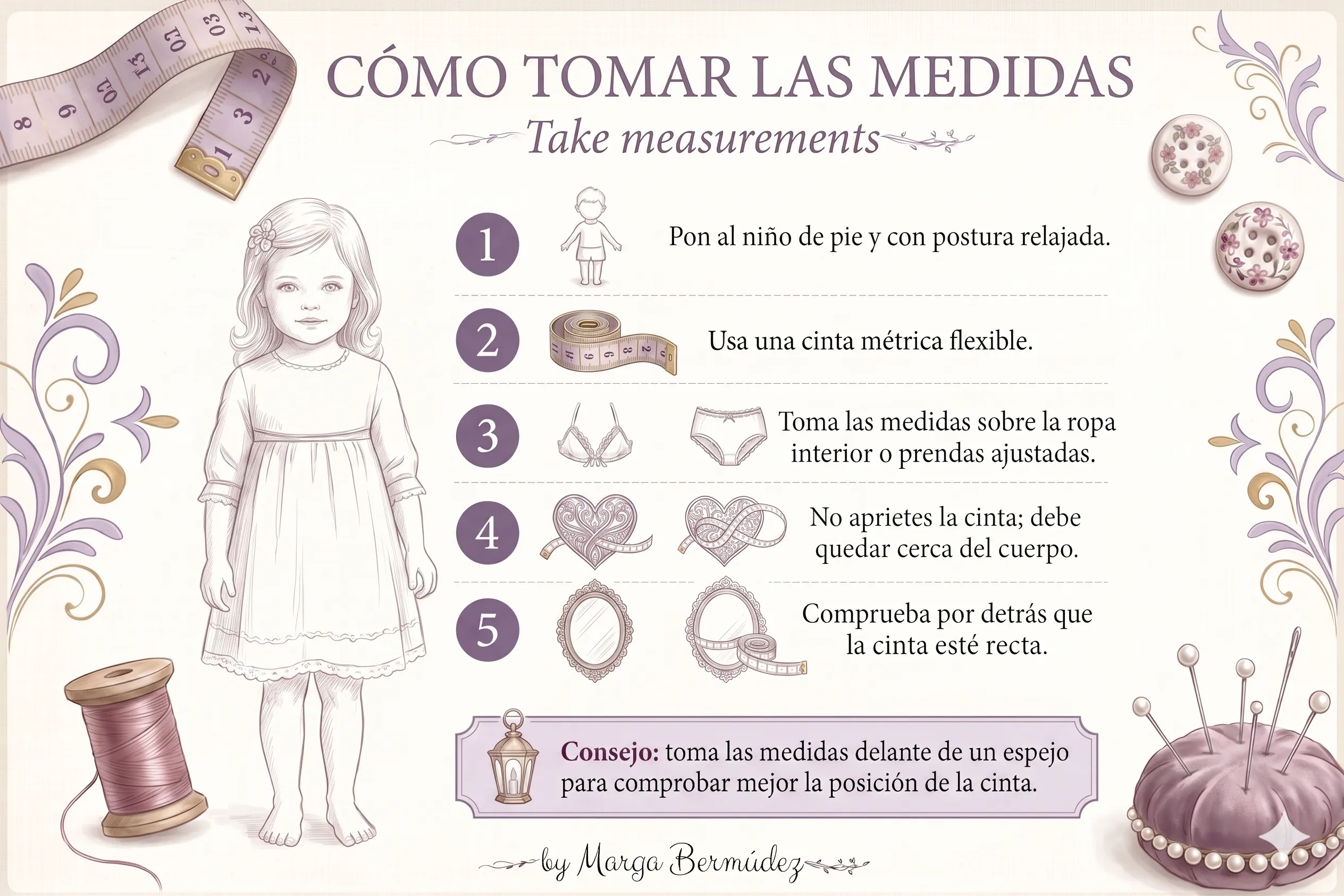 Cómo tomar la estatura y el contorno de pecho de una niña para elegir la talla del vestido