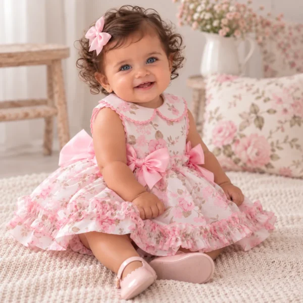 Vestido de niña de plumeti rosa LOLA
