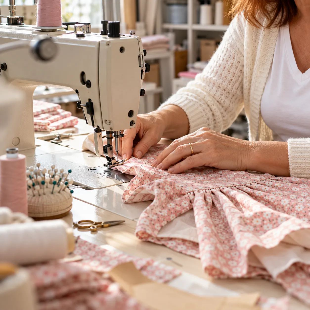 Confección de un vestido floral de niña en máquina de coser