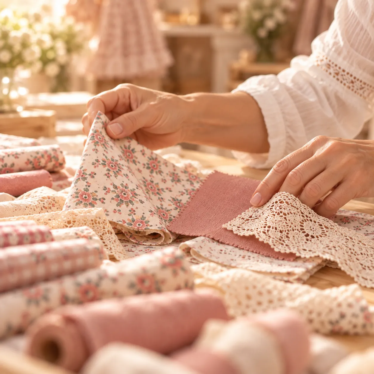 Selección de telas y encajes para vestidos de niña