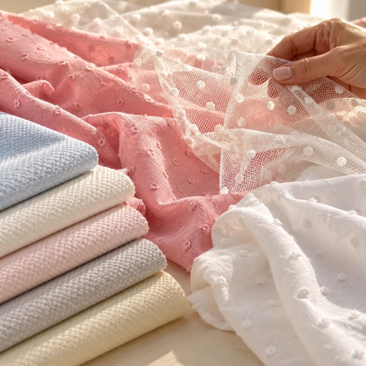 Popelín, plumeti y piqué en tonos pastel para vestidos infantiles